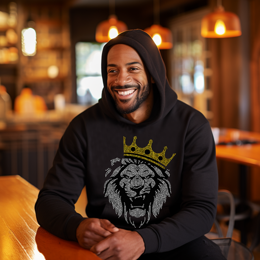 lion with crown rhinestone shirt design on hoodie