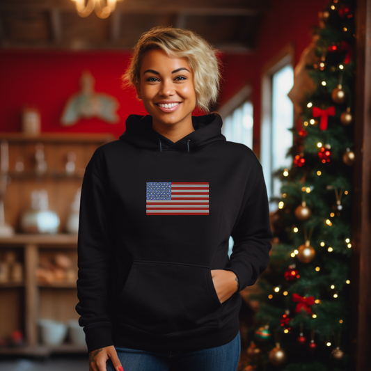 American flag rhinestone shirt hoodie on woman