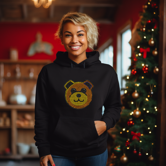 bear rhinestone shirt hoodie on woman