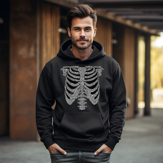 Skeleton Ribs Rhinestone T-shirt, Rhinestone Hoodie