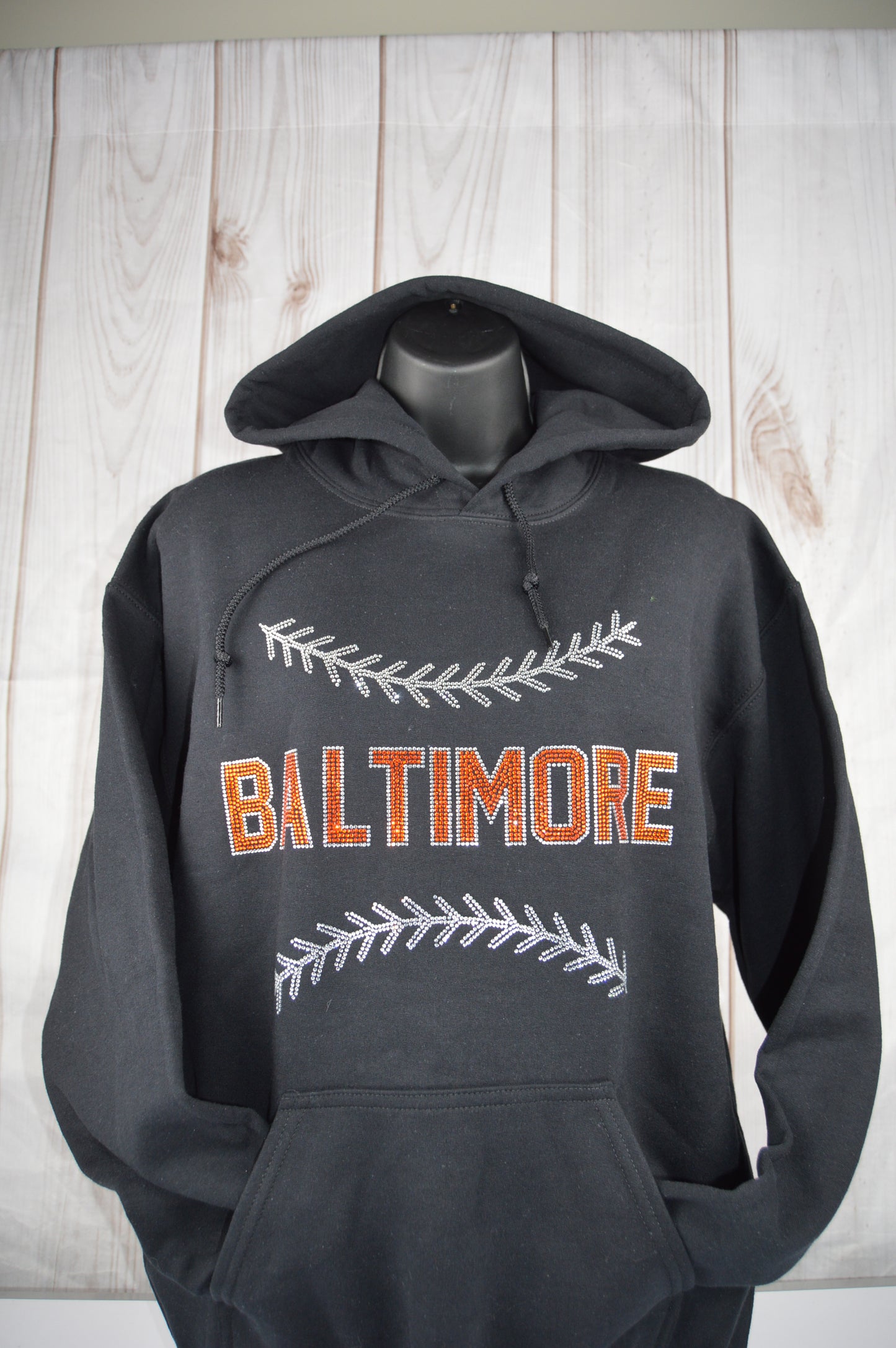 Baltimore  Baseball Hoodie Rhinestone Sweatshirt Baltimore Baseball Fan bling shirt