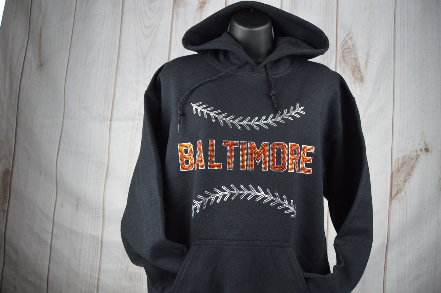 Baltimore  Baseball Hoodie Rhinestone Sweatshirt Baltimore Baseball Fan bling shirt