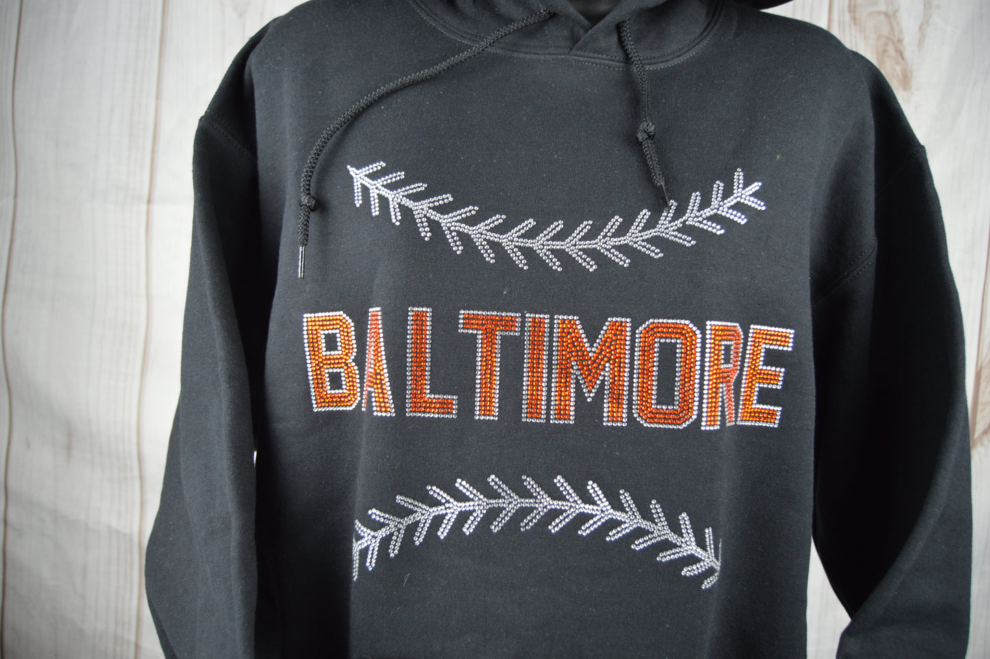 Baltimore  Baseball Hoodie Rhinestone Sweatshirt Baltimore Baseball Fan bling shirt