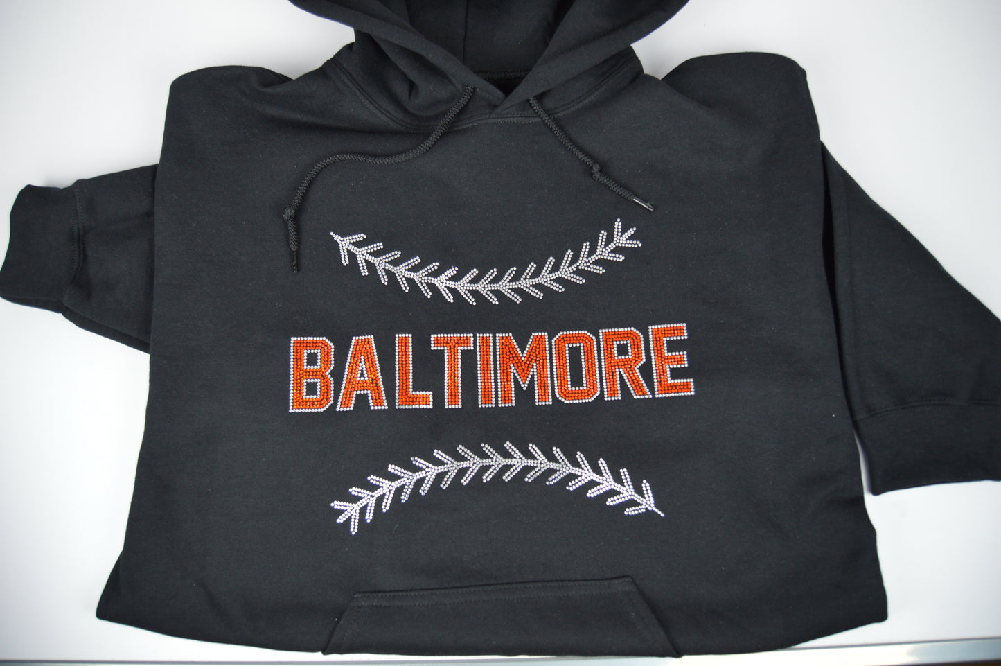 Baltimore  Baseball Hoodie Rhinestone Sweatshirt Baltimore Baseball Fan bling shirt