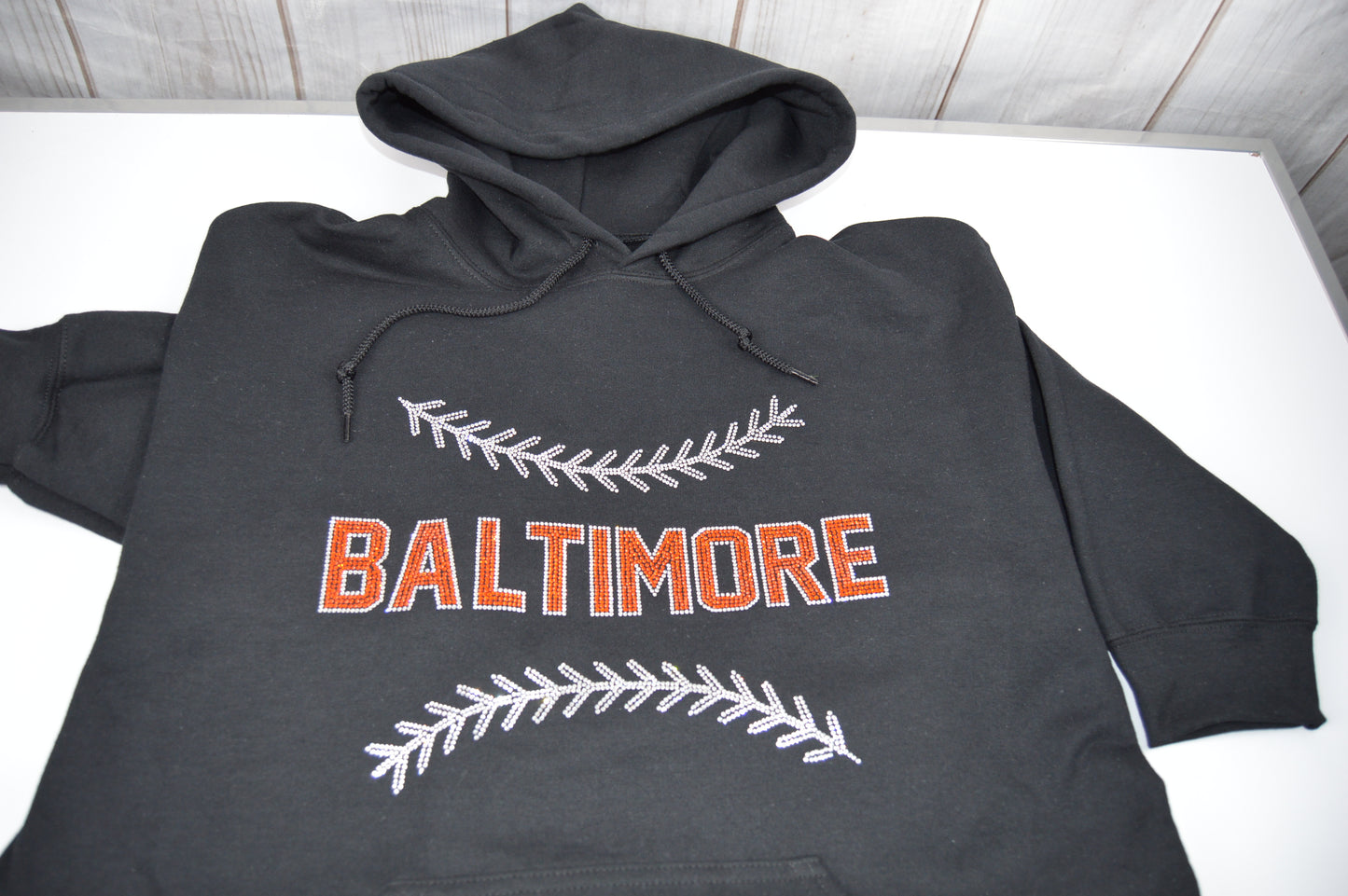 Baltimore  Baseball Hoodie Rhinestone Sweatshirt Baltimore Baseball Fan bling shirt