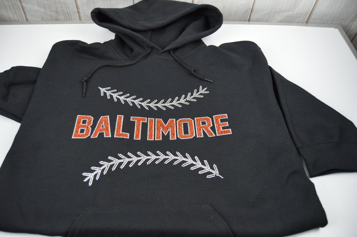 Baltimore  Baseball Hoodie Rhinestone Sweatshirt Baltimore Baseball Fan bling shirt