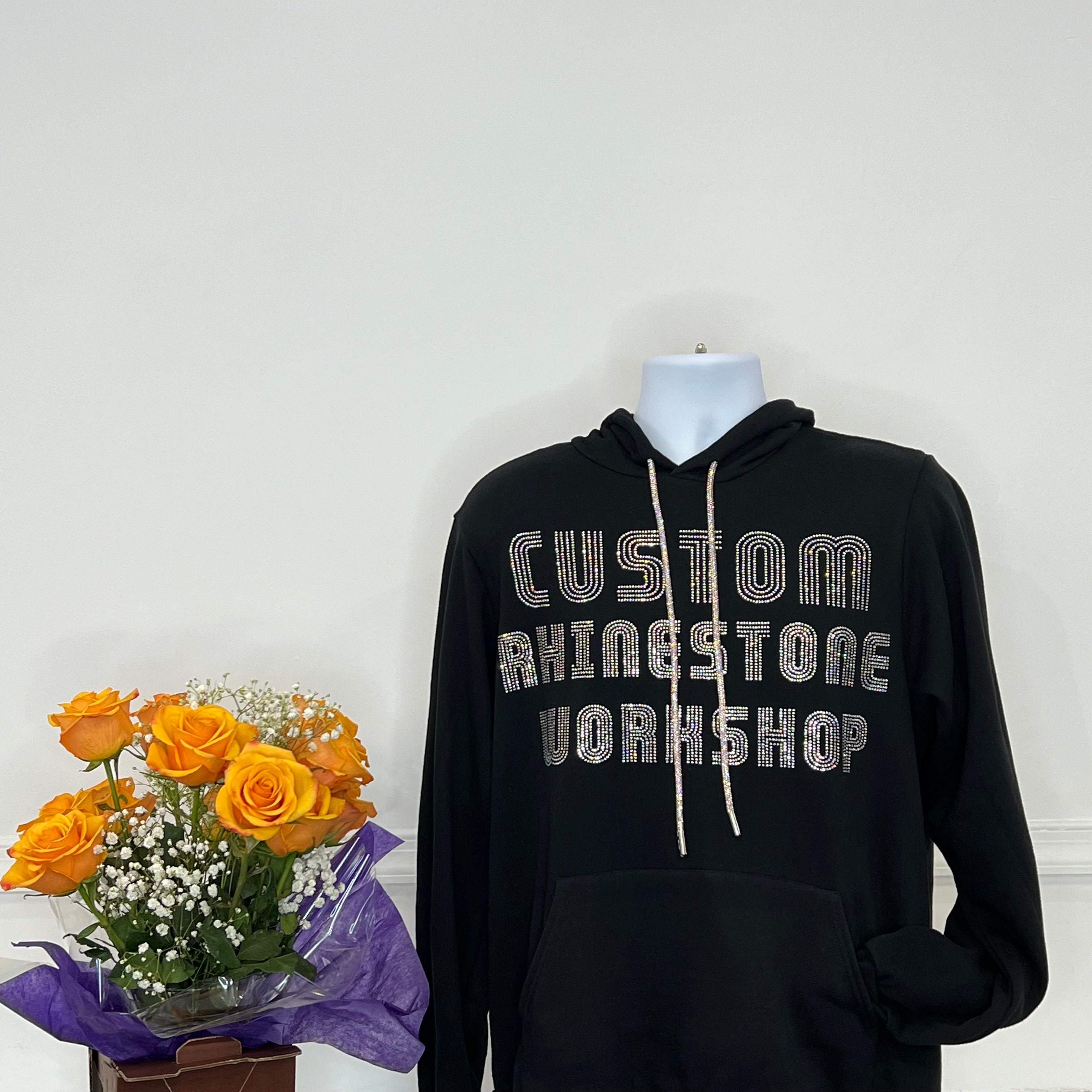 Hoodie with 2025 rhinestone strings