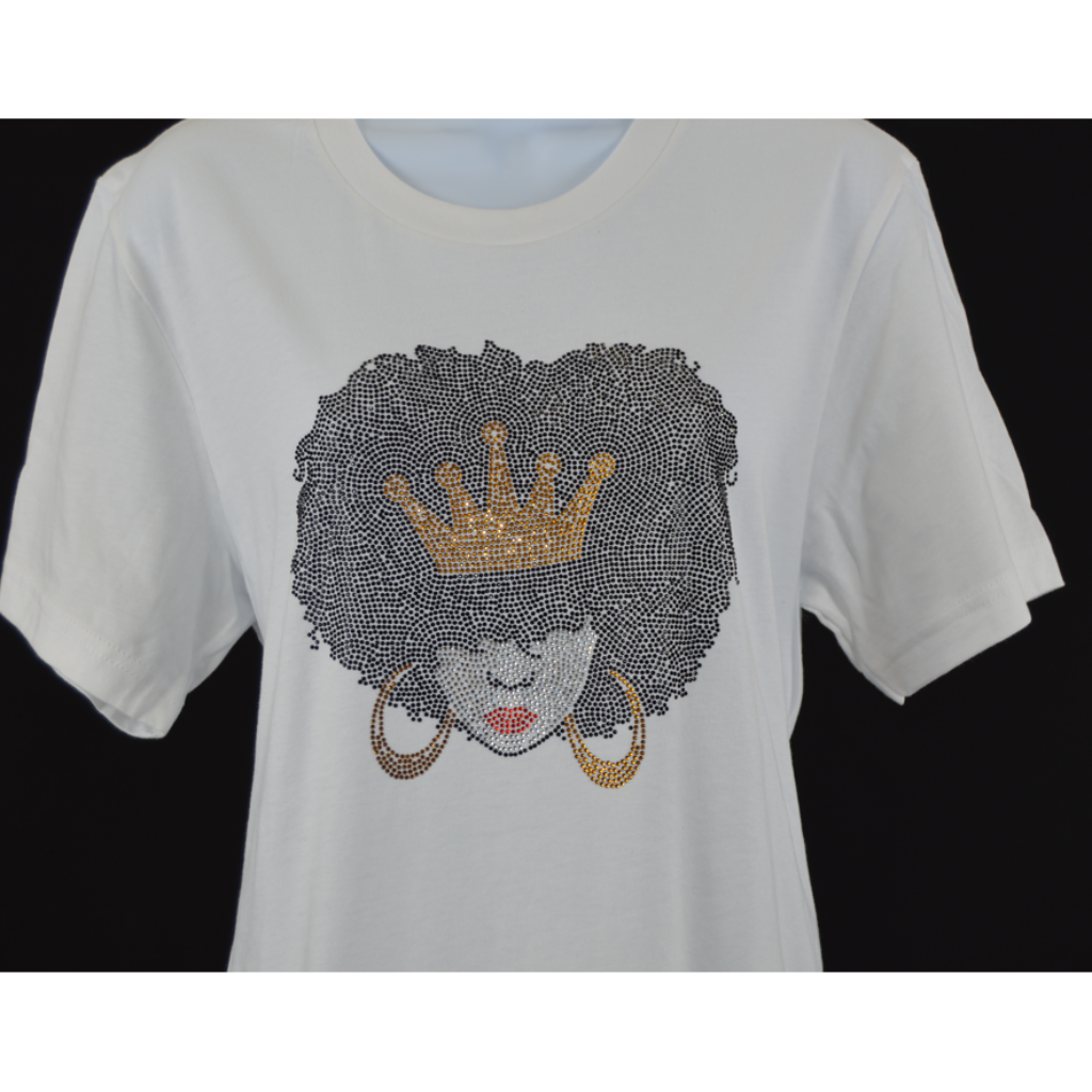 afro with crown rhinestone shirt hoodie front view